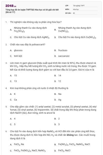 Tổng hợp đề ôn luyện THPTQG Hóa học có lời giải chi tiết (Đề số 17)