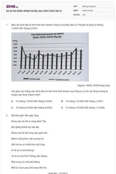 Đề thi thử ĐGNL ĐHQG Hà Nội năm 2023-2024 (Đề 4)
