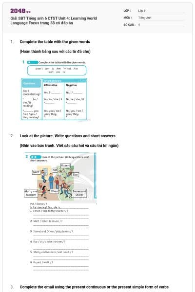 Giải SBT Tiếng anh 6 CTST Unit 4: Learning world Language Focus trang 33 có đáp án