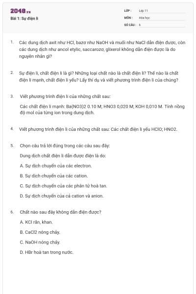 Bài 1: Sự điện li