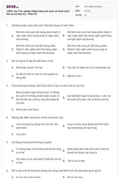 1000+ câu Trắc nghiệm Ngân hàng nhà nước và chính sách tiền tệ (có đáp án) - Phần 34