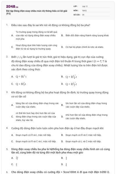 Bài tập Dòng điện xoay chiều mức độ thông hiểu có lời giải (P3)