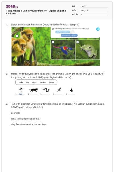 Tiếng Anh lớp 6 Unit 2 Preview trang 19 - Explore English 6 Cánh diều
