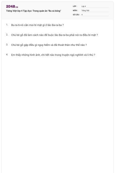 Tiếng Việt lớp 4 Tập đọc: Trong quán ăn "Ba cá bống"