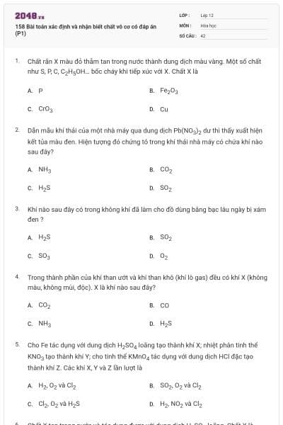 158 Bài toán xác định và nhận biết chất vô cơ có đáp án (P1)