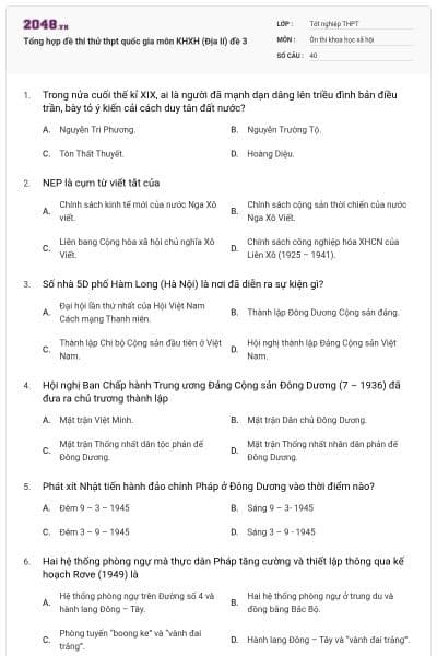 Tổng hợp đề thi thử thpt quốc gia môn KHXH (Địa lí) đề 3