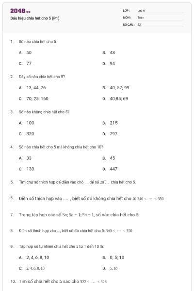 Dấu hiệu chia hết cho 5 (P1)