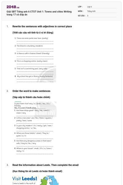 Giải SBT Tiếng anh 6 CTST Unit 1: Towns and cities Writing trang 17 có đáp án