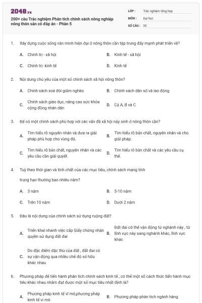 200+ câu Trắc nghiệm Phân tích chính sách nông nghiệp nông thôn sản có đáp án - Phần 5