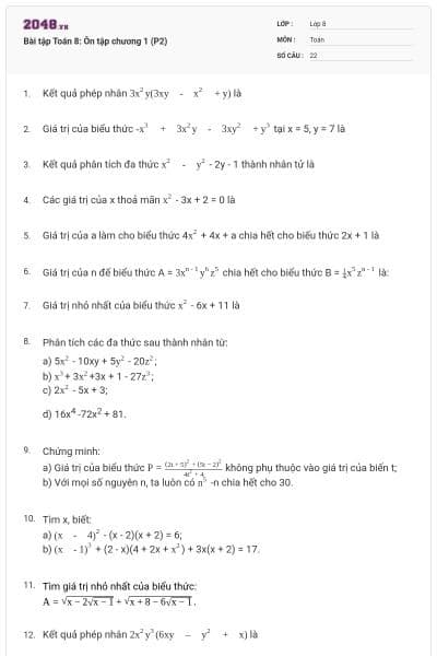 Bài tập Toán 8: Ôn tập chương 1 (P2)
