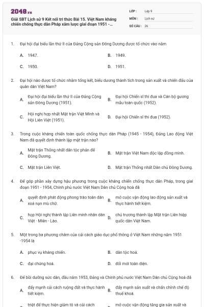 Giải SBT Lịch sử 9 Kết nối tri thức Bài 15. Việt Nam kháng chiến chống thực dân Pháp xâm lược giai đoạn 1951 - 1954 (có đáp án)
