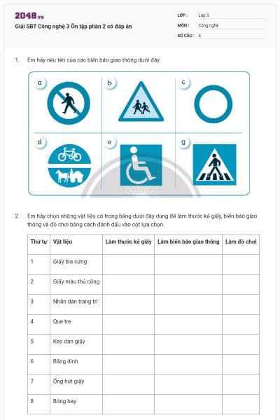 Giải SBT Công nghệ 3 Ôn tập phần 2 có đáp án
