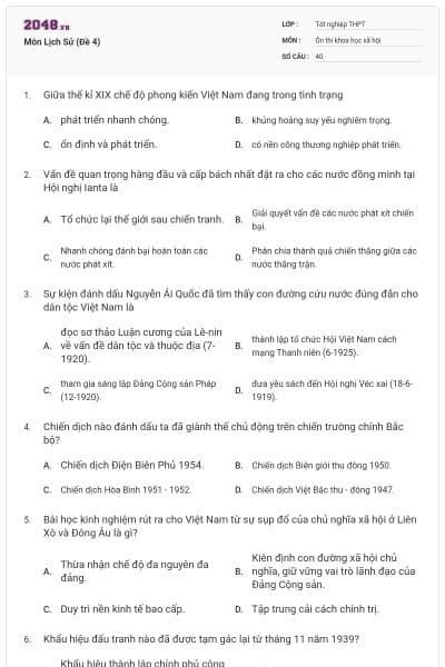 Môn Lịch Sử (Đề 4)