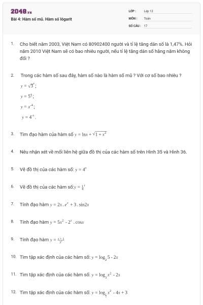 Bài 4: Hàm số mũ. Hàm số lôgarit