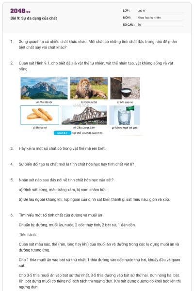Bài 9: Sự đa dạng của chất