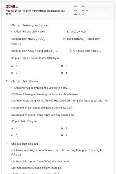 900 bài ôn tập rèn luyện lý thuyết tổng hợp môn hóa học (P4)