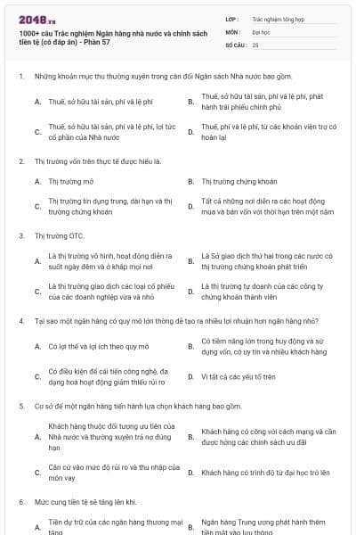 1000+ câu Trắc nghiệm Ngân hàng nhà nước và chính sách tiền tệ (có đáp án) - Phần 57