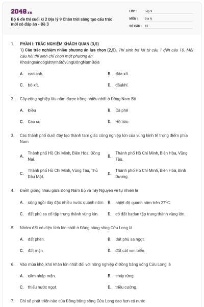 Bộ 6 đề thi cuối kì 2 Địa lý 9 Chân trời sáng tạo cấu trúc mới có đáp án - Đề 3