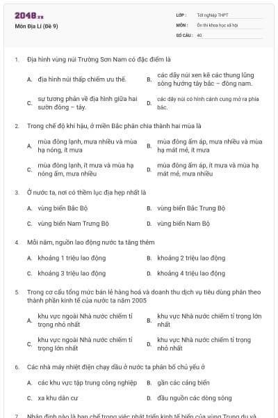 Môn Địa Lí (Đề 9)