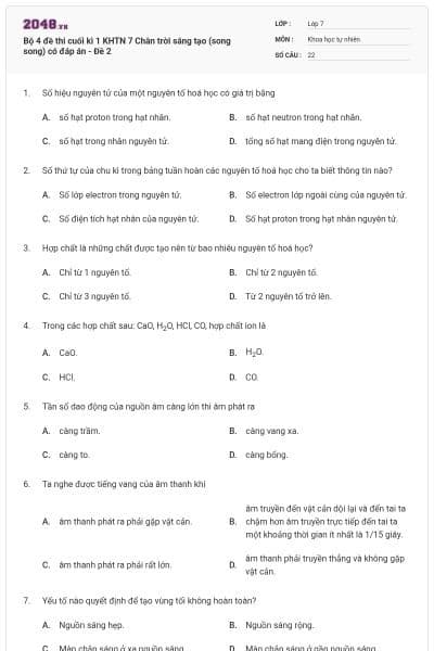 Bộ 4 đề thi cuối kì 1 KHTN 7 Chân trời sáng tạo (song song) có đáp án - Đề 2