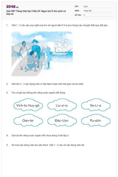 Giải VBT Tiếng Việt lớp 3 Bài 25: Ngọn lửa Ô-lim-pích có đáp án