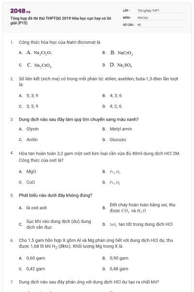 Tổng hợp đề thi thử THPTQG 2019 Hóa học cực hay có lời giải (P15)