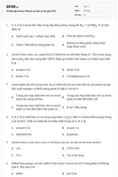 35 Bài tập Ancol, Phenol cơ bản có lời giải (P2)