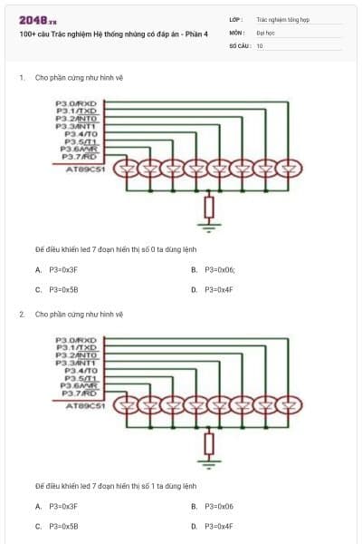 100+ câu Trắc nghiệm Hệ thống nhúng có đáp án - Phần 4