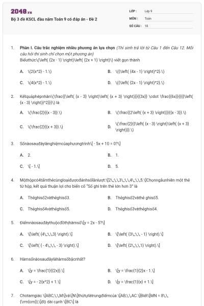 Bộ 3 đề KSCL đầu năm Toán 9 có đáp án - Đề 2