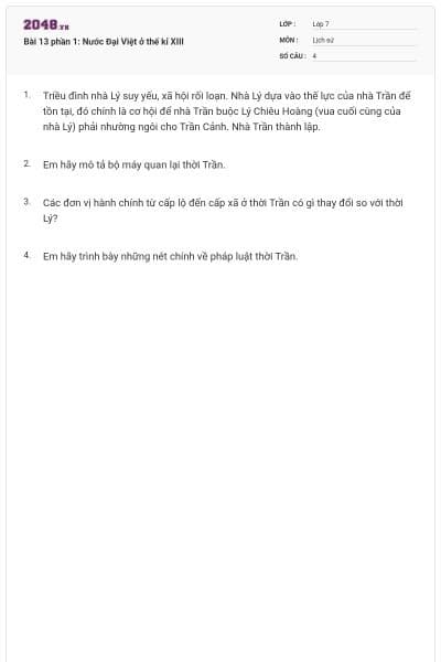 Bài 13 phần 1: Nước Đại Việt ở thế kỉ XIII