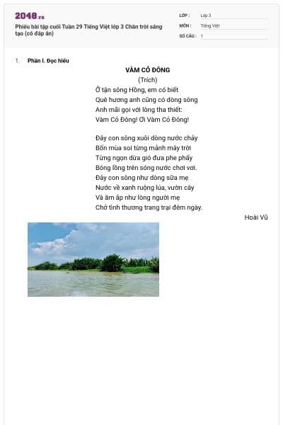 Phiếu bài tập cuối Tuần 29 Tiếng Việt lớp 3 Chân trời sáng tạo (có đáp án)