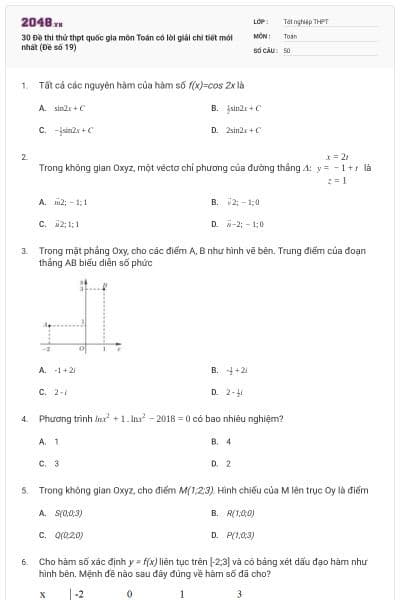 30 Đề thi thử thpt quốc gia môn Toán có lời giải chi tiết mới nhất (Đề số 19)