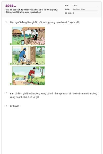 Giải bài tập SGK Tự nhiên và Xã hội 2 Bài 13 (có đáp án): Giữ sạch môi trường xung quanh nhà ở