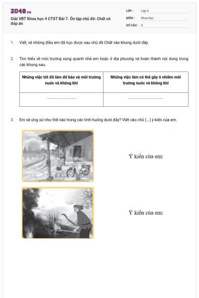 Giải VBT Khoa học 4 CTST Bài 7. Ôn tập chủ đề: Chất  có đáp án