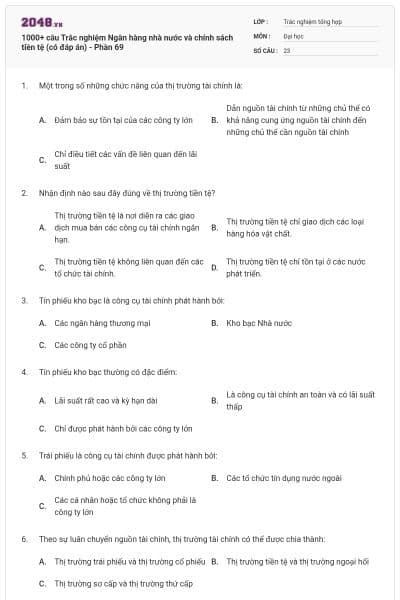 1000+ câu Trắc nghiệm Ngân hàng nhà nước và chính sách tiền tệ (có đáp án) - Phần 69