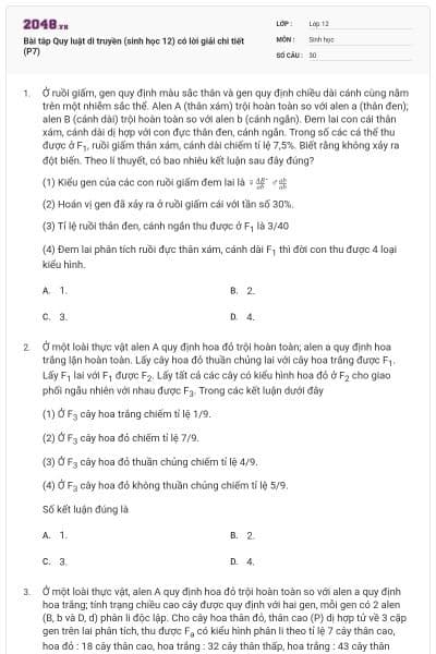 Bài tâp Quy luật di truyền (sinh học 12) có lời giải chi tiết (P7)