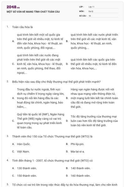 MỘT SỐ VẤN ĐỀ MANG TÍNH CHẤT TOÀN CẦU