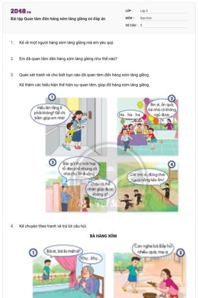 Bài tập Quan tâm đến hàng xóm láng giềng có đáp án