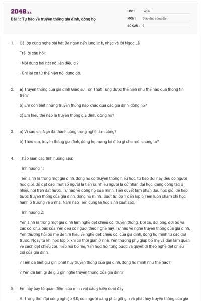 Bài 1: Tự hào về truyền thống gia đình, dòng họ