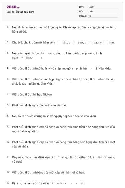 Câu hỏi Ôn tập cuối năm