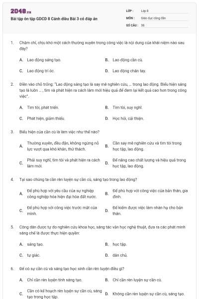 Bài tập ôn tập GDCD 8 Cánh diều Bài 3 có đáp án