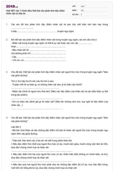Giải VBT văn 7 Cánh diều Viết bài văn phân tích đặc điểm nhân vật có đáp án