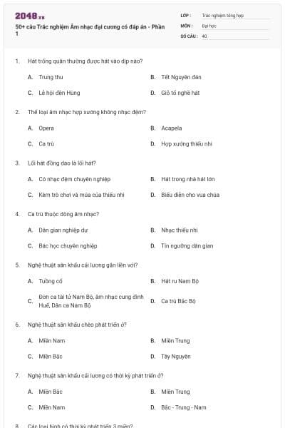 50+ câu Trắc nghiệm Âm nhạc đại cương có đáp án - Phần 1