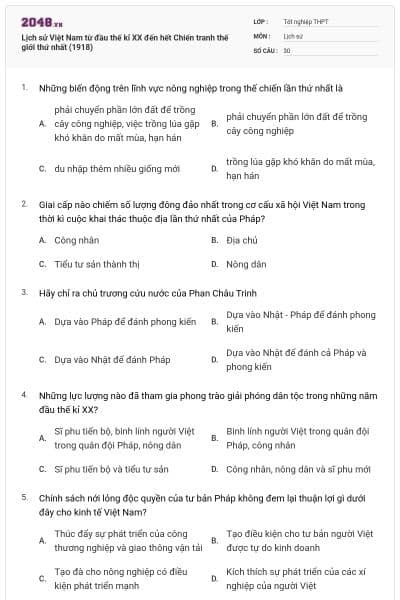 Lịch sử Việt Nam từ đầu thế kỉ XX đến hết Chiến tranh thế giới thứ nhất (1918)