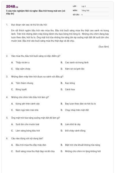 5 câu trắc nghiệm Nói và nghe: Bầu trời trong mắt em (có đáp án)
