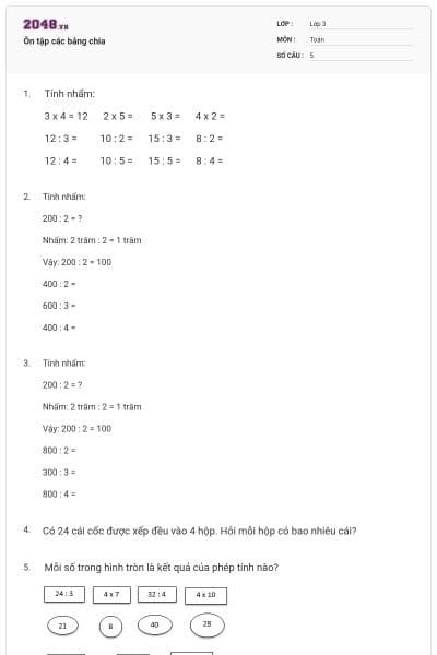 Ôn tập các bảng chia