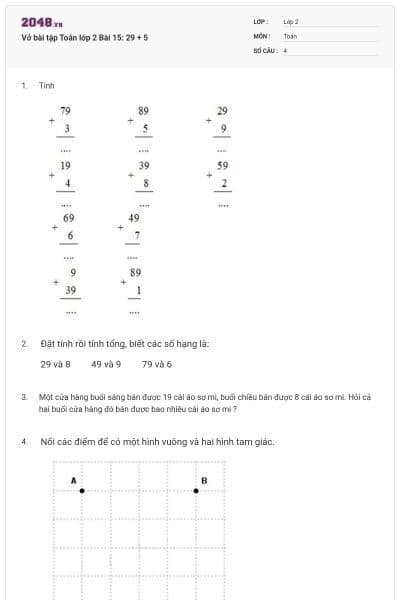 Vở bài tập Toán lớp 2 Bài 15: 29 + 5