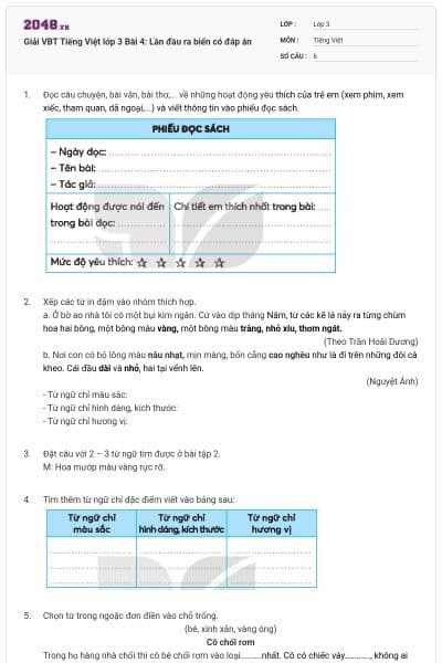 Giải VBT Tiếng Việt lớp 3 Bài 4: Lần đầu ra biển có đáp án