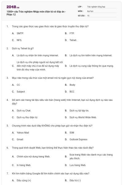 1000+ câu Trắc nghiệm Nhập môn điện tử có đáp án - Phần 12