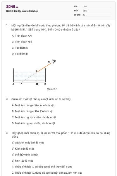 Bài 51: Bài tập quang hình học